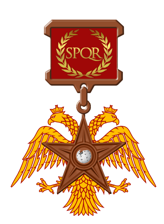 Орден #4 «Римский орден», присвоен 17 ноября 2013 участником АлександрЛаптев за «потрясающие статьи по древнеримской тематике, некоторые из которых «случайно» получили статус избранных»
